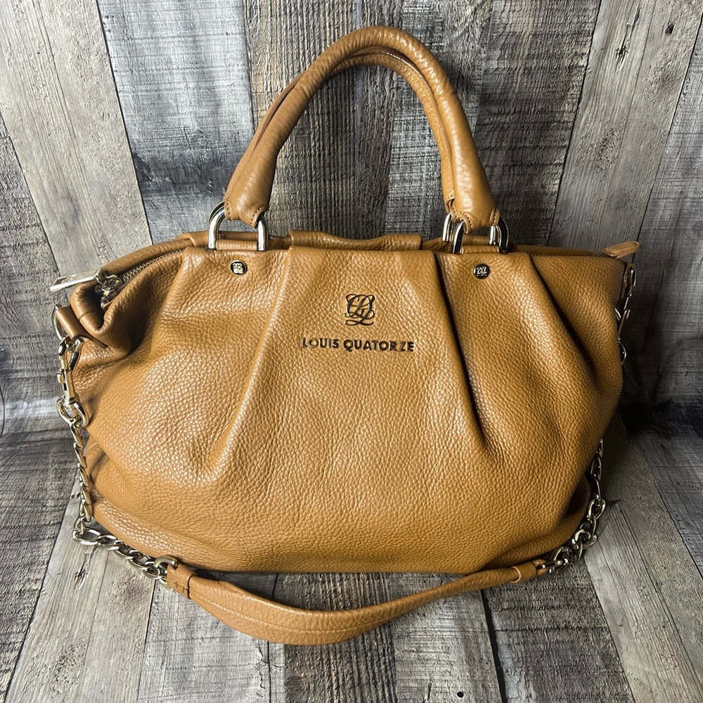 Louis Quatorze Women’s Brown Leather Satchel Shoulder Bag Crossbody Handbag - Picture 11 of 16